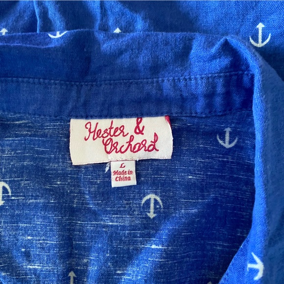 Hester & Orchard Linen Blend Anchor Print Front Tie Button Down Shirt - Picture 5 of 6